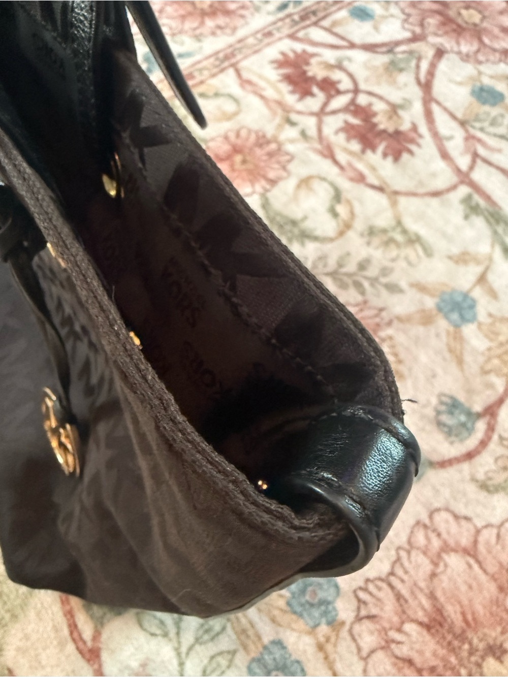 Michael Kors Black MK Monogram Tote with Gold Charm - Picture 7 of 7
